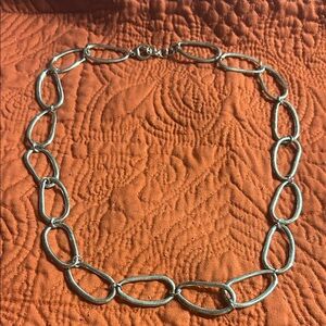 Elegant Silver Chain Necklace Toggle Closure Hammered Irregular shaped links